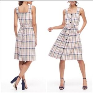 Gal Meets Glam Peyton Dress Plaid Peach Blue Dress